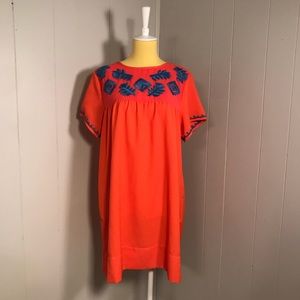 Umgee Shift Dress red blue embroidered tribal